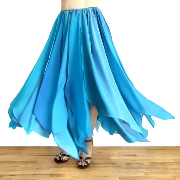 Ameynra belly dance chiffon petal skirt. Light blue turquoise.  Size L. New - Picture 1 of 2
